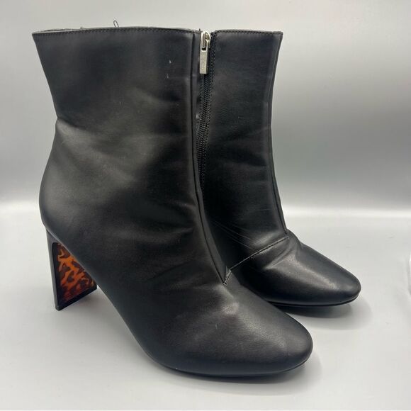 A New Day Clear Leopard Print Heel Black Ankle Boots - Picture 1 of 7